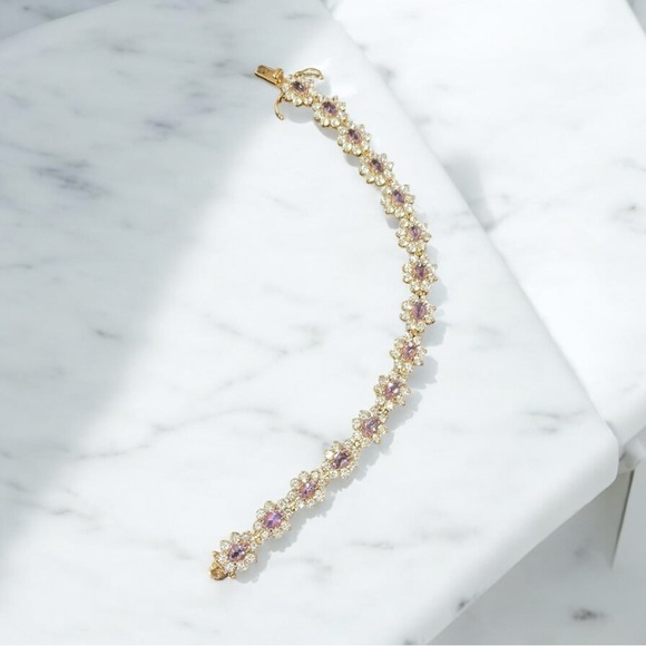 925 Stamped tennis bracelet. Purple and clear stones. 7” - Picture 13 of 15